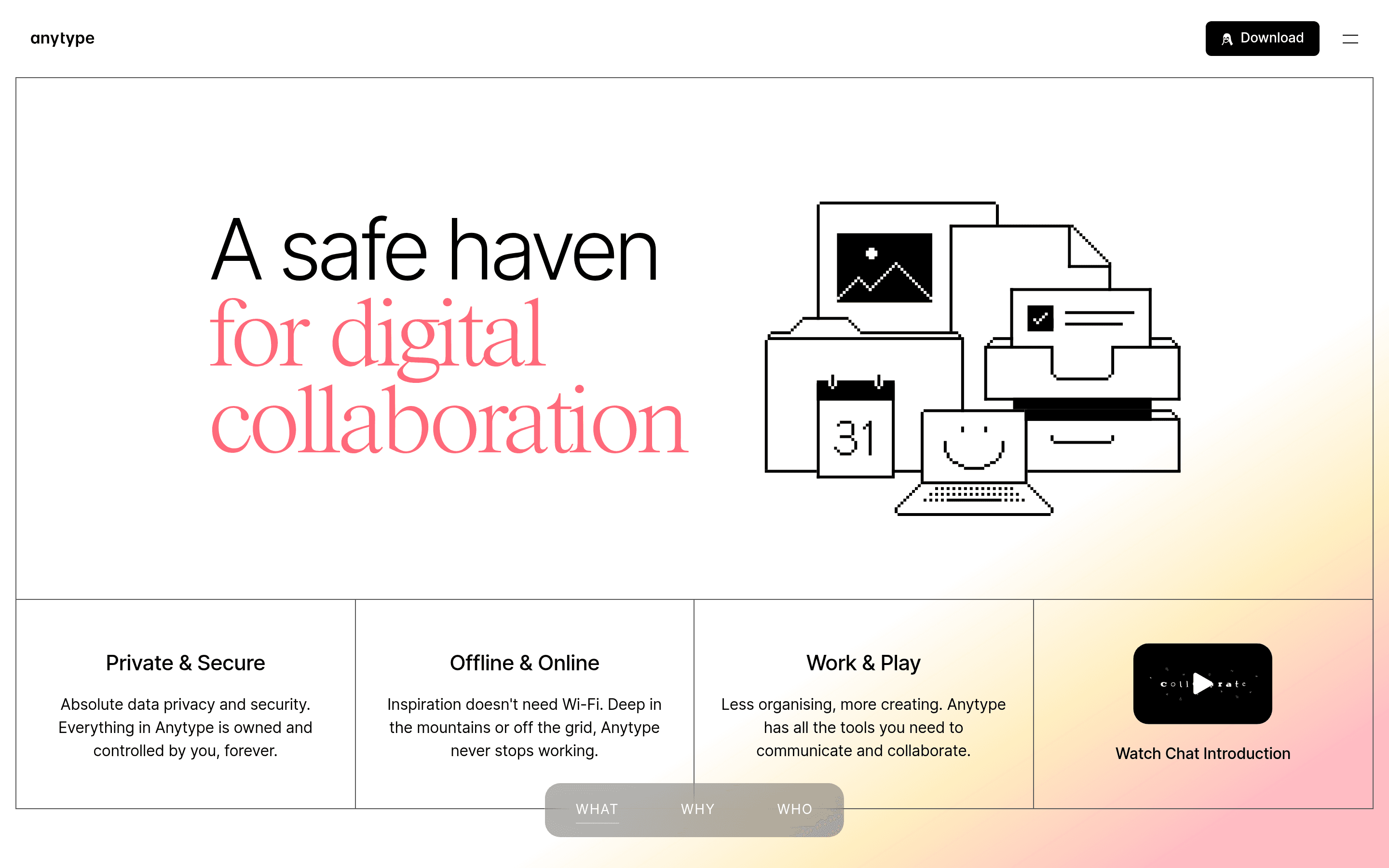 Anytype - Public Beta landing page screenshot