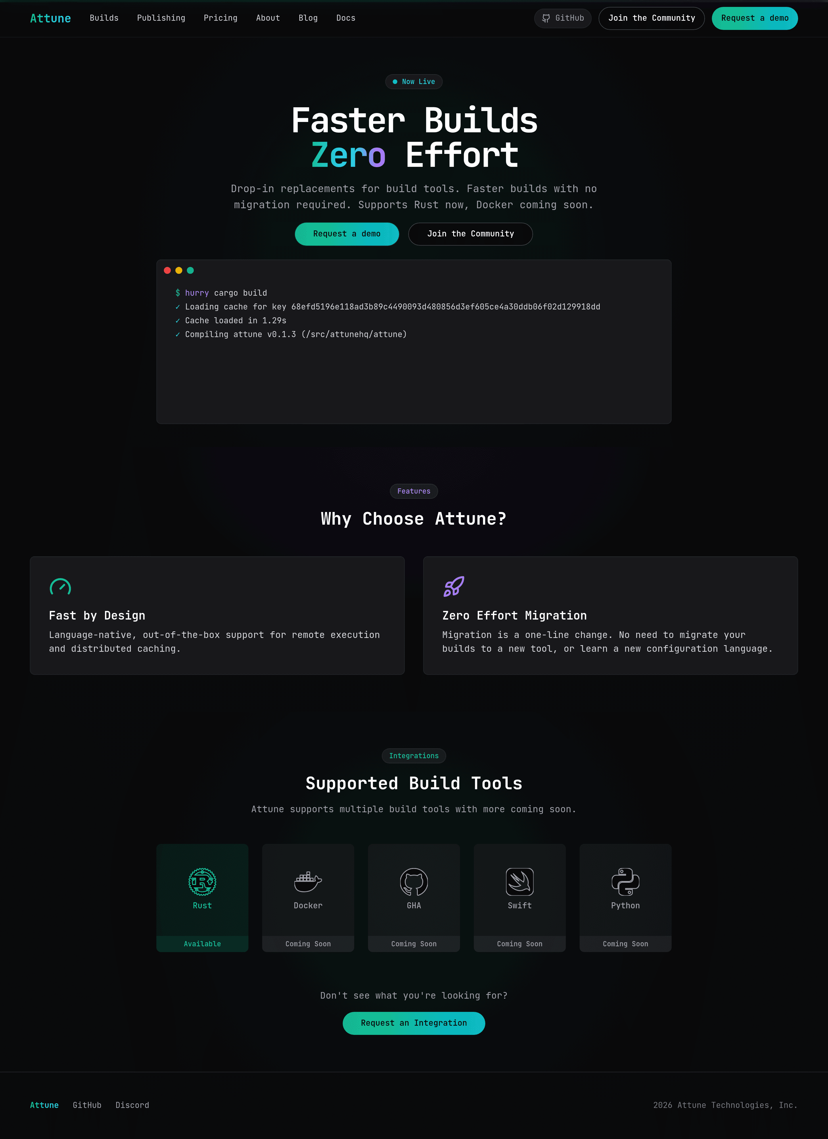 Attune landing page screenshot