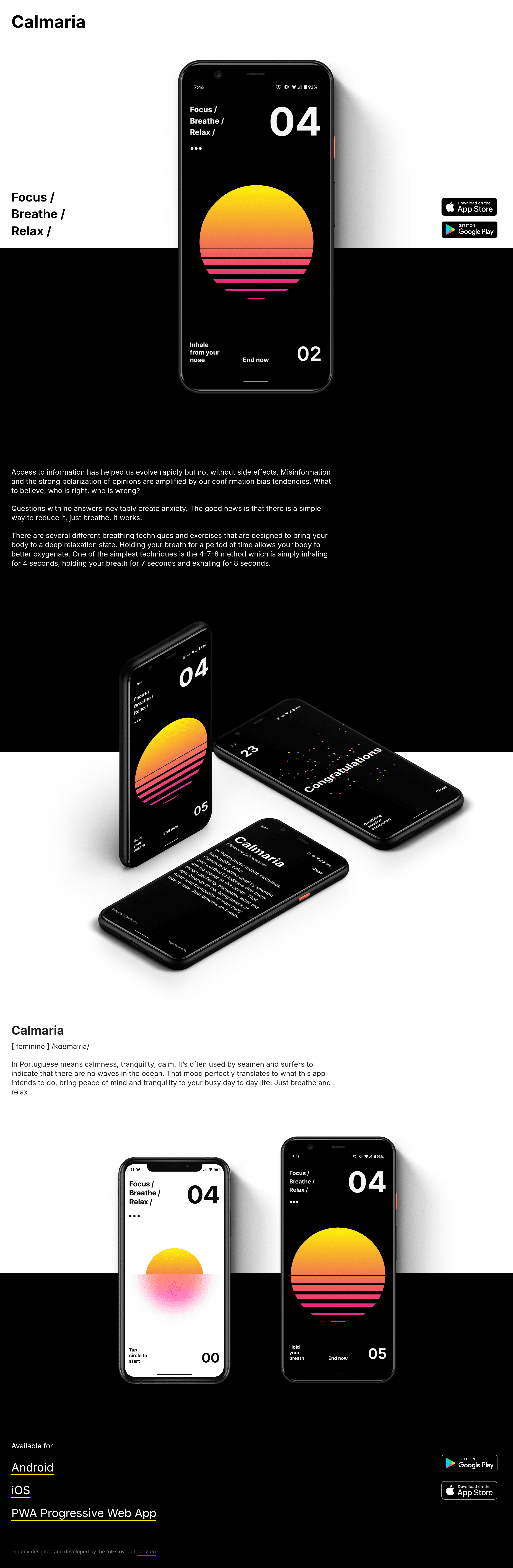 Calmaria startup landing page screenshot