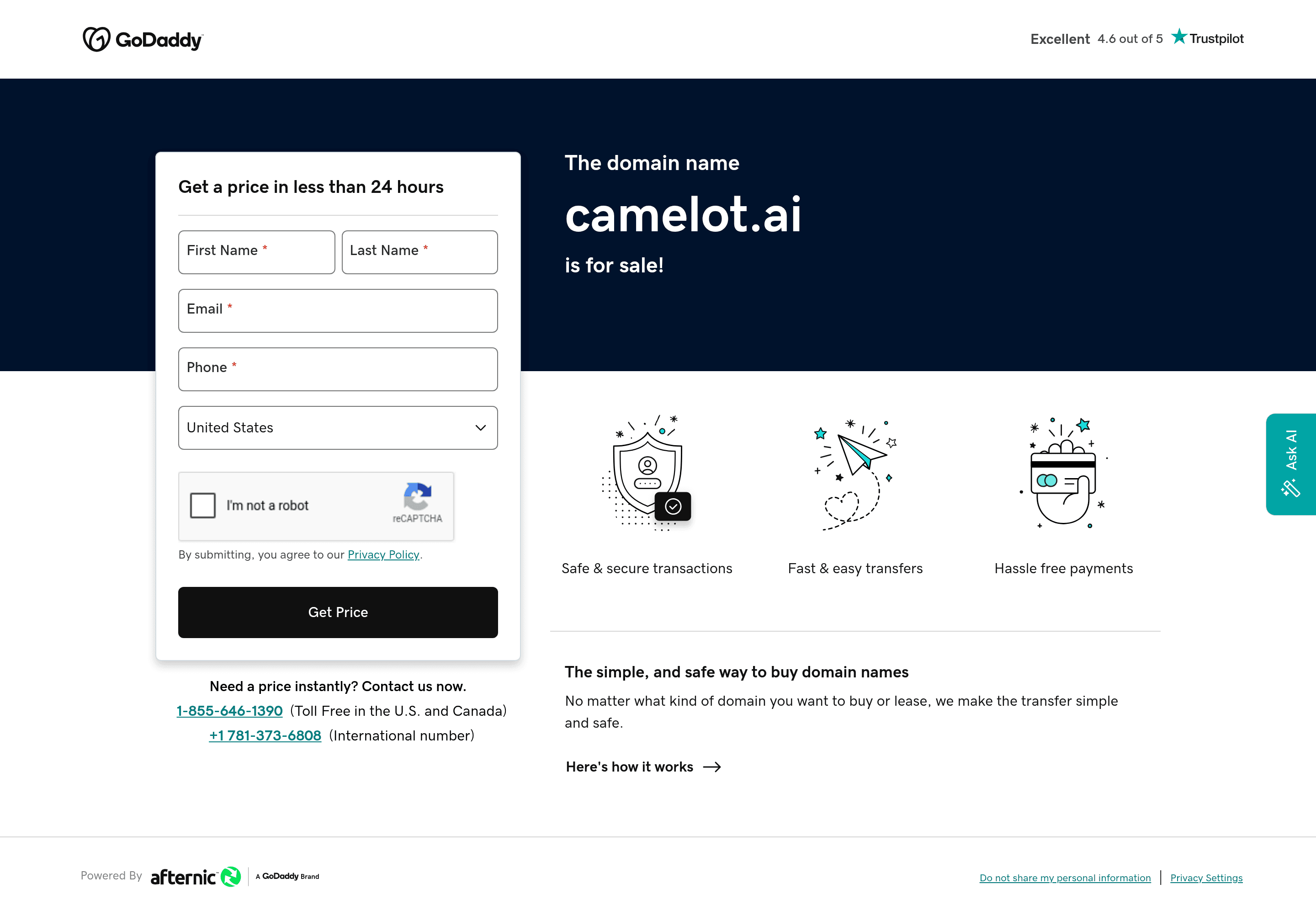Camelot startup landing page screenshot