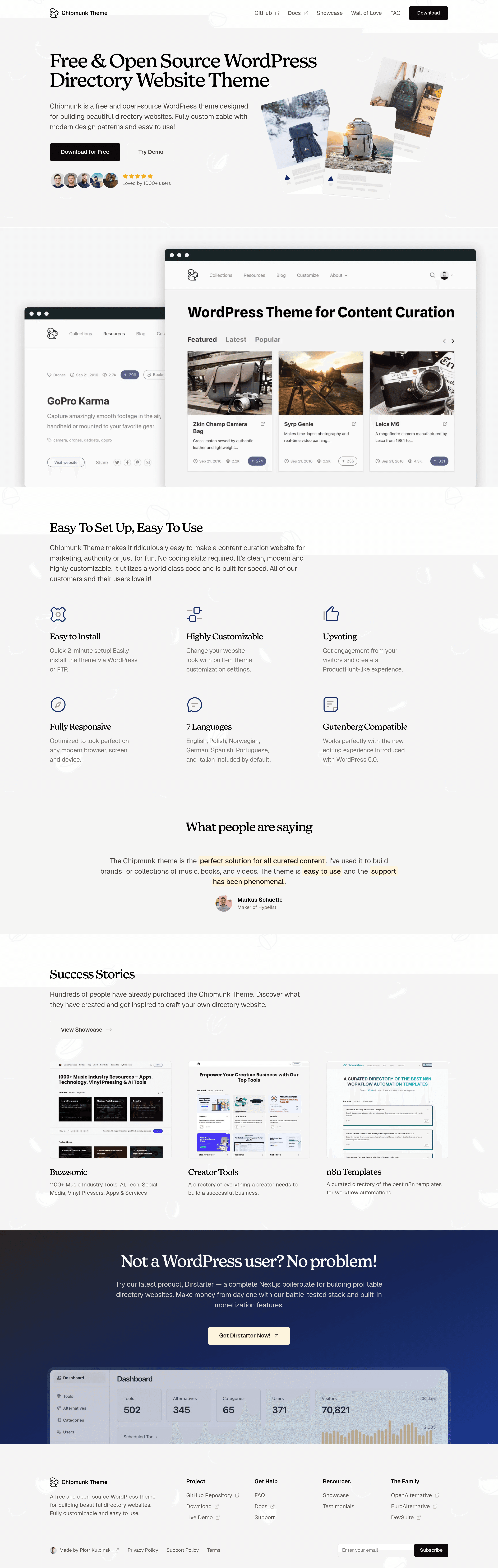 Chipmunktheme startup landing page screenshot