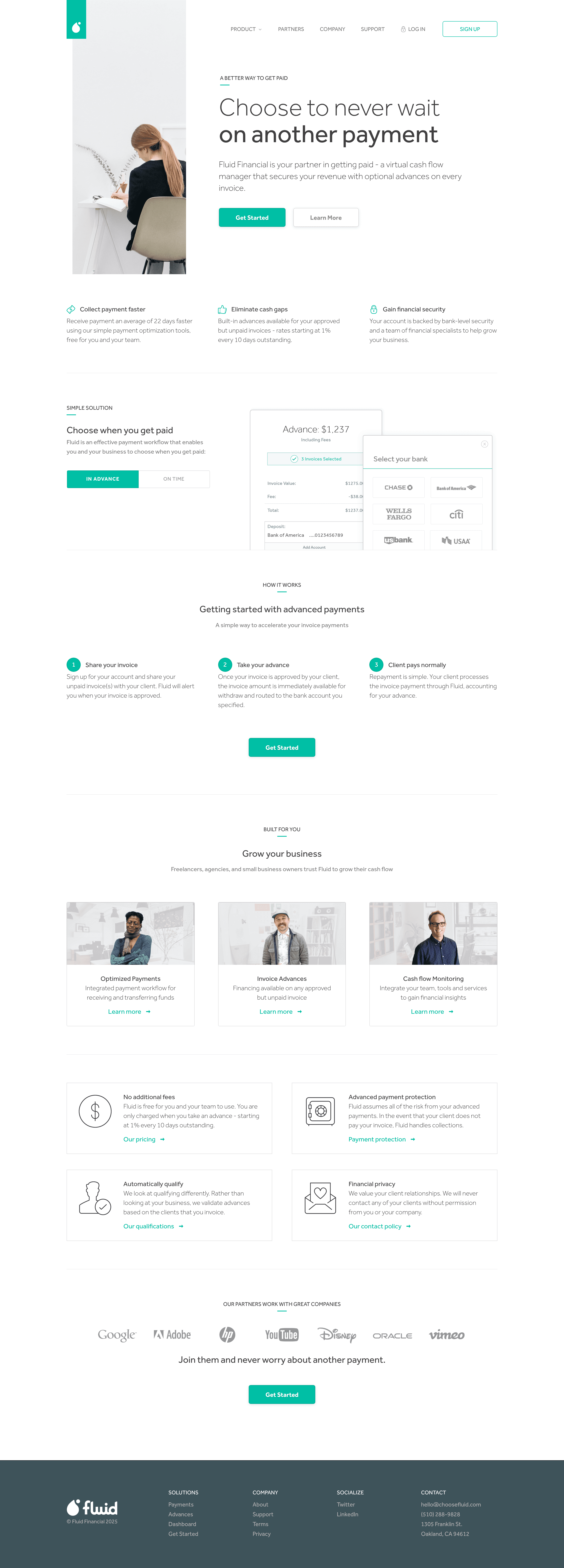 Choosefluid startup landing page screenshot