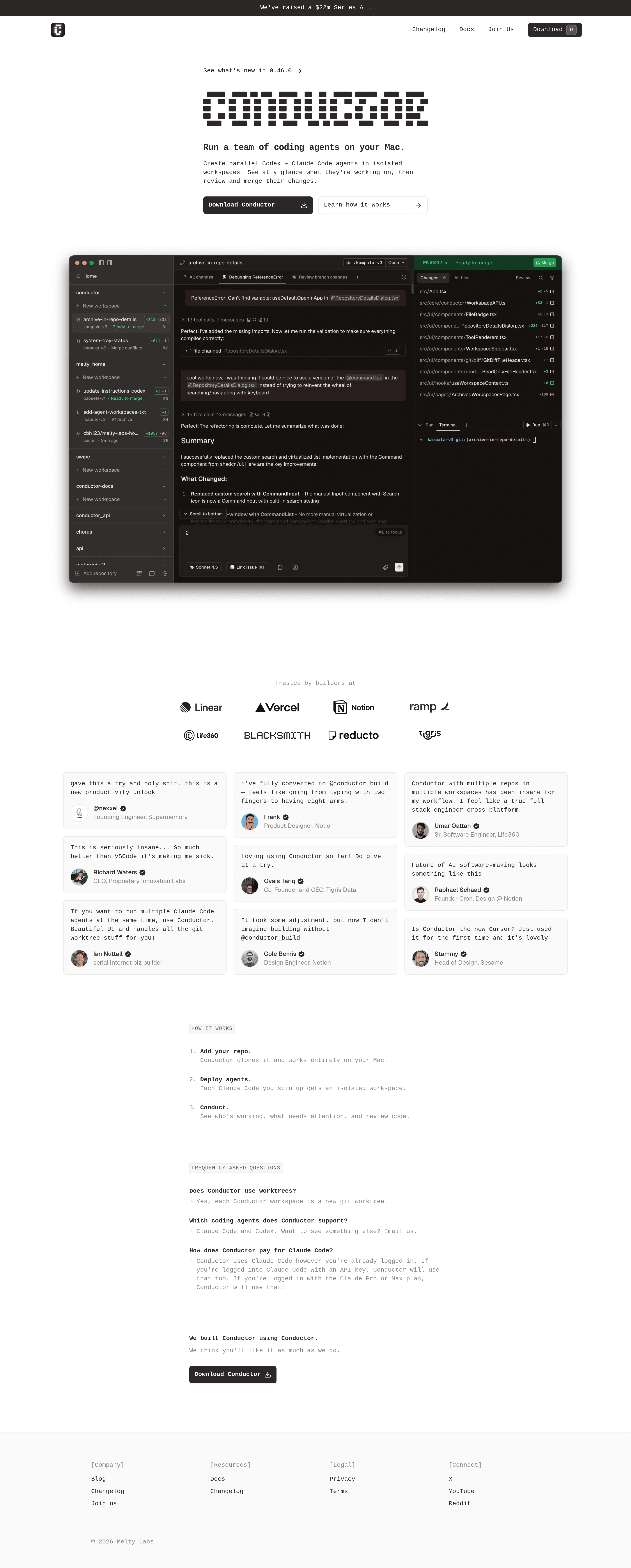 Conductor startup landing page screenshot