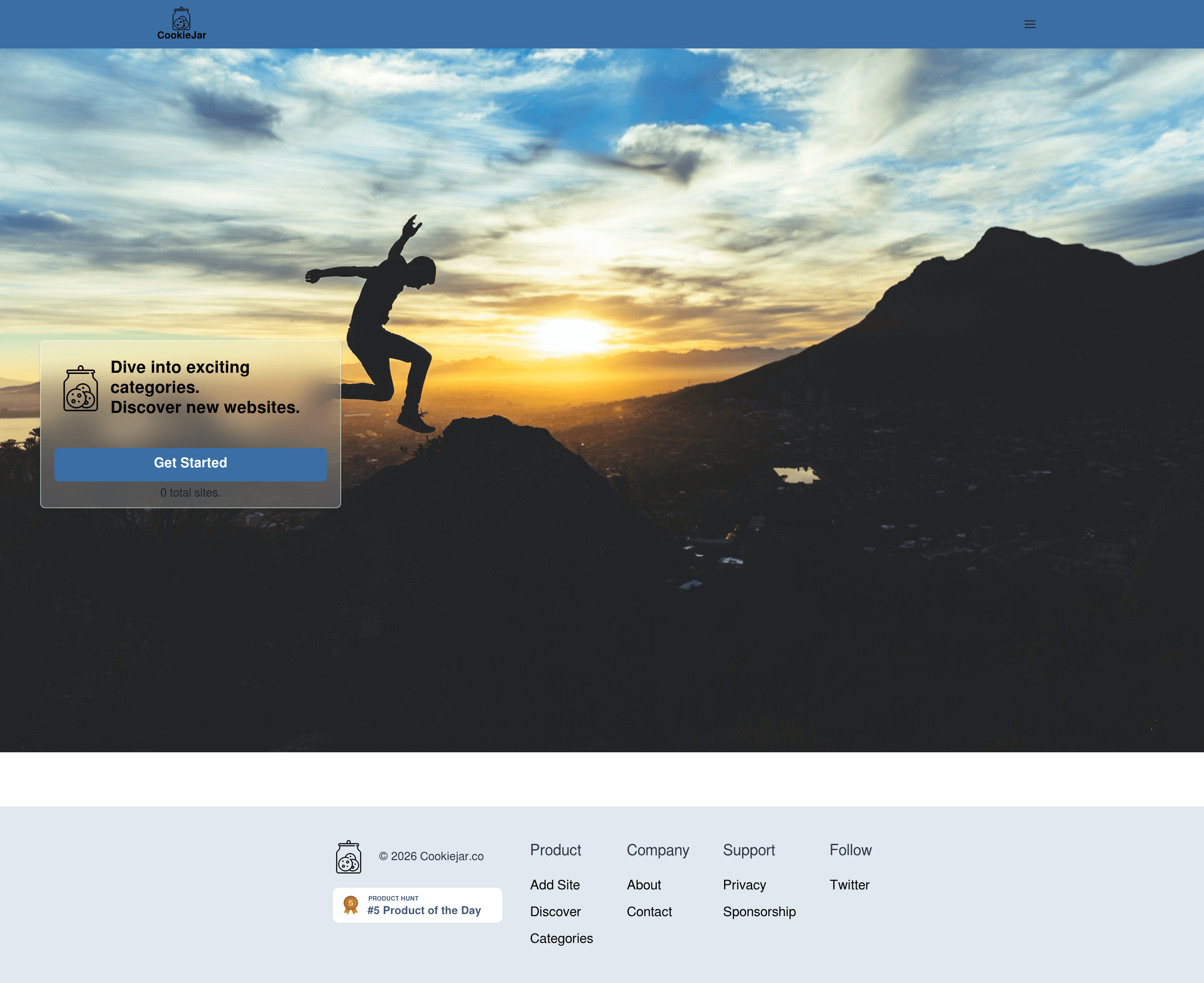 Cookiejar startup landing page screenshot