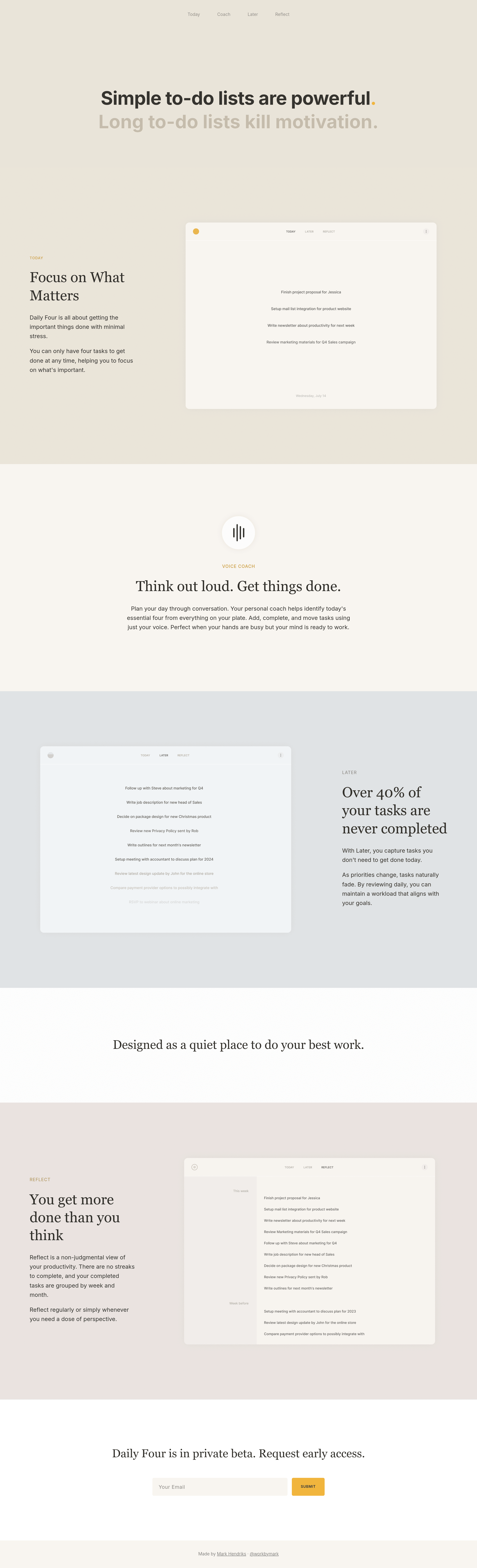 Daily Four startup landing page screenshot