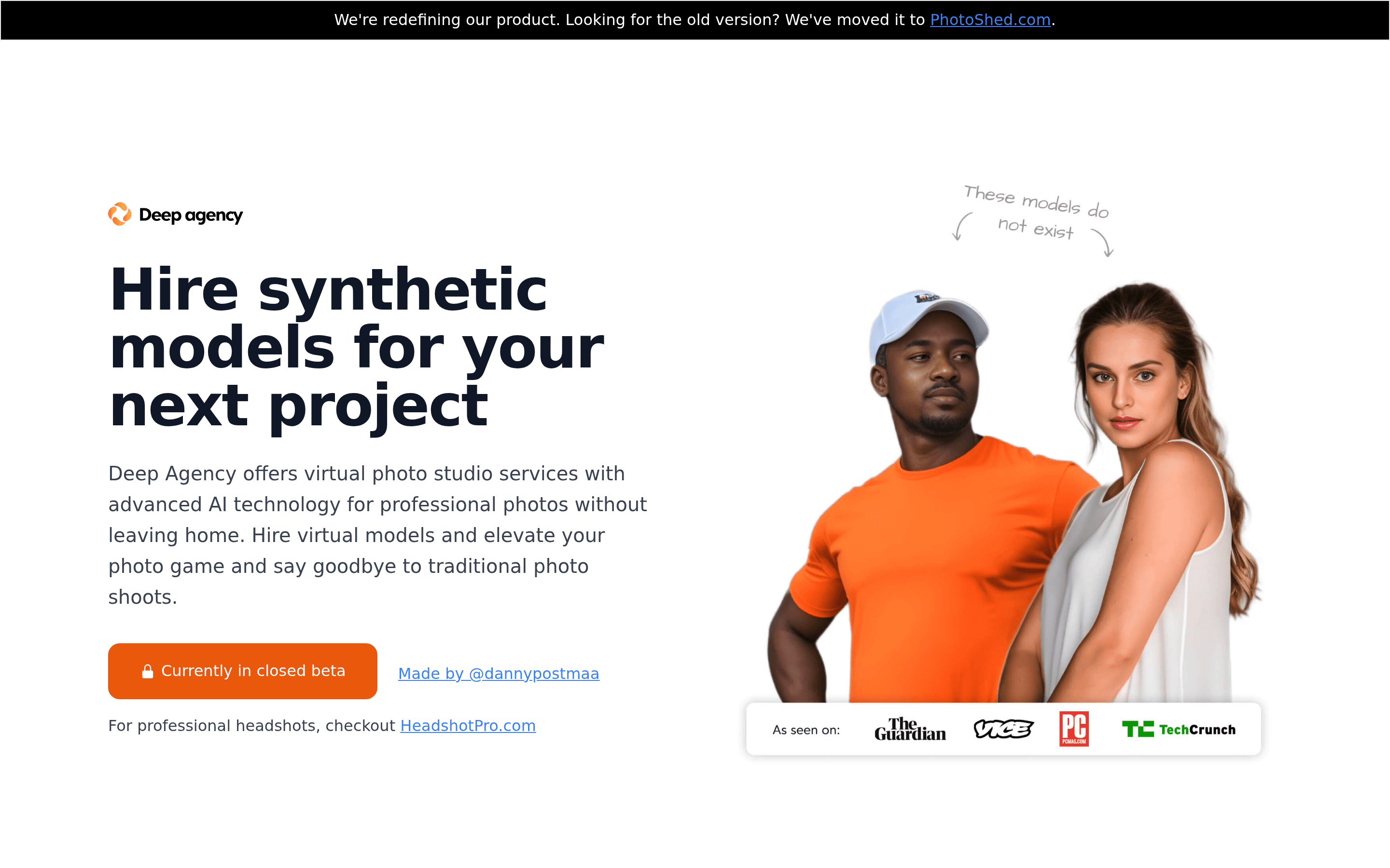 Deepagency startup landing page screenshot