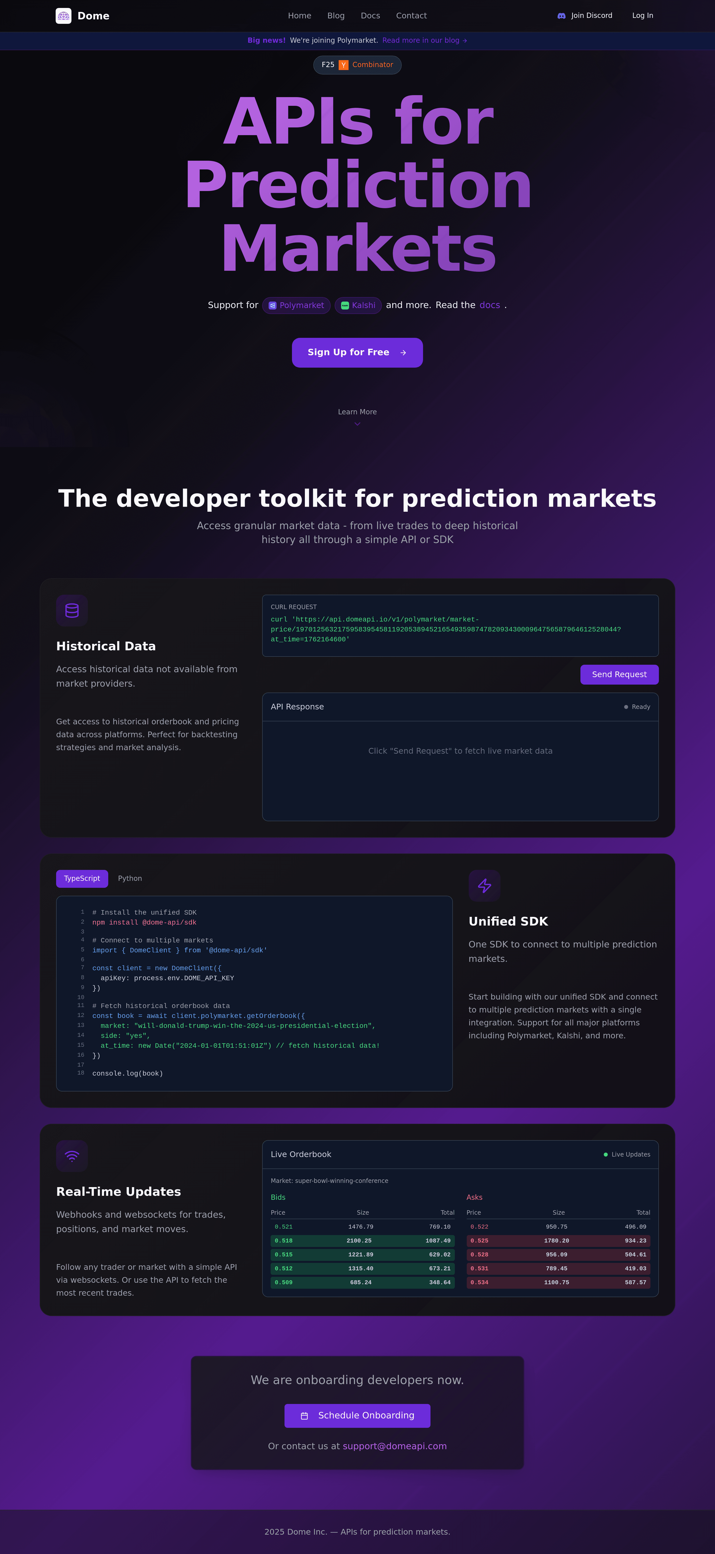 Dome landing page screenshot