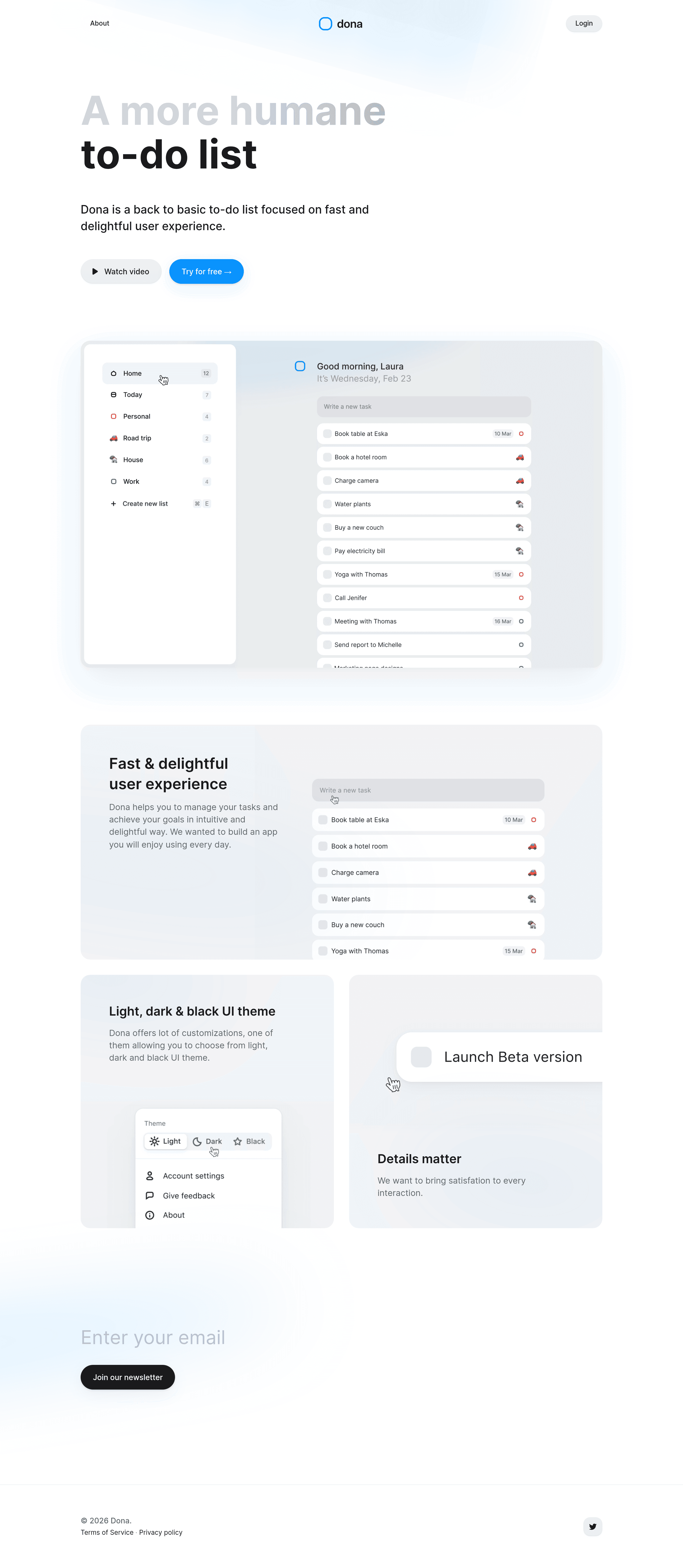 Dona startup landing page screenshot