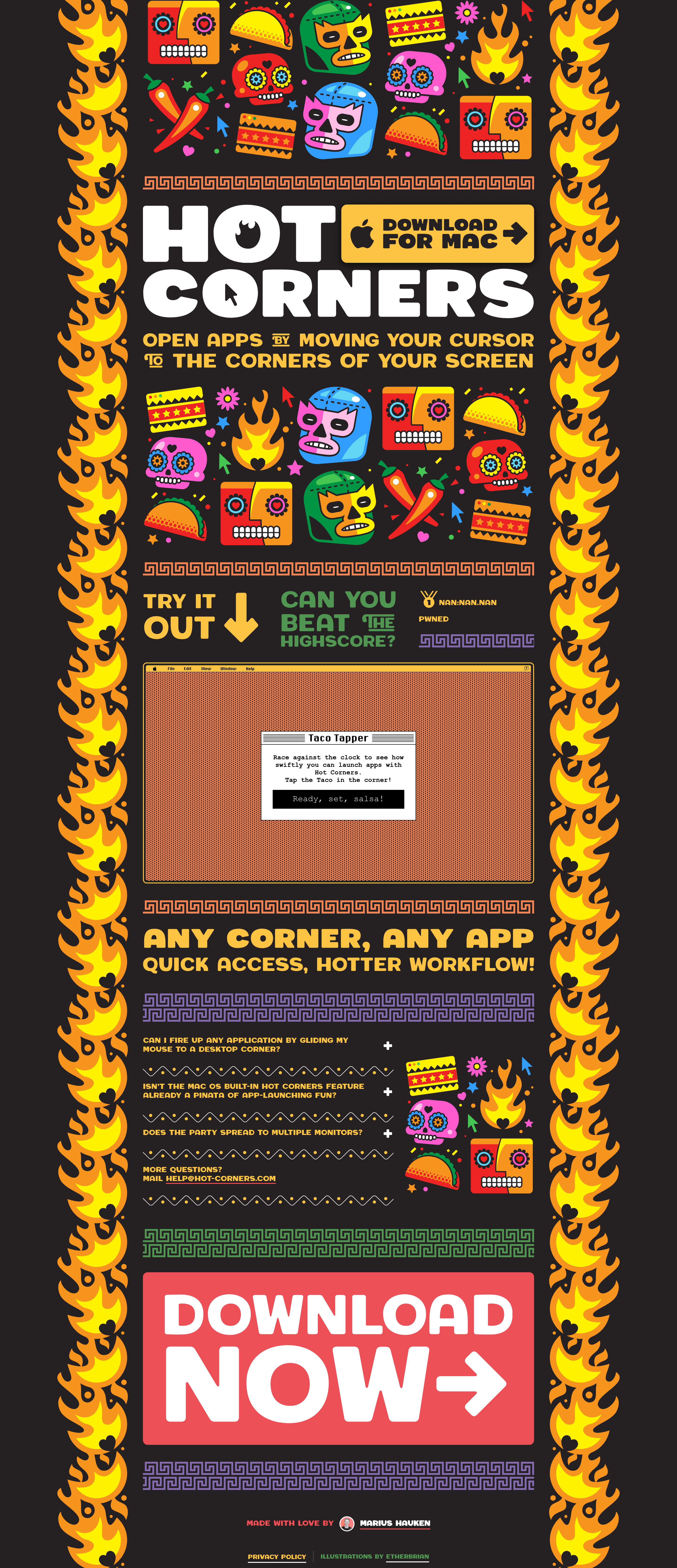 Hot Corners startup landing page screenshot
