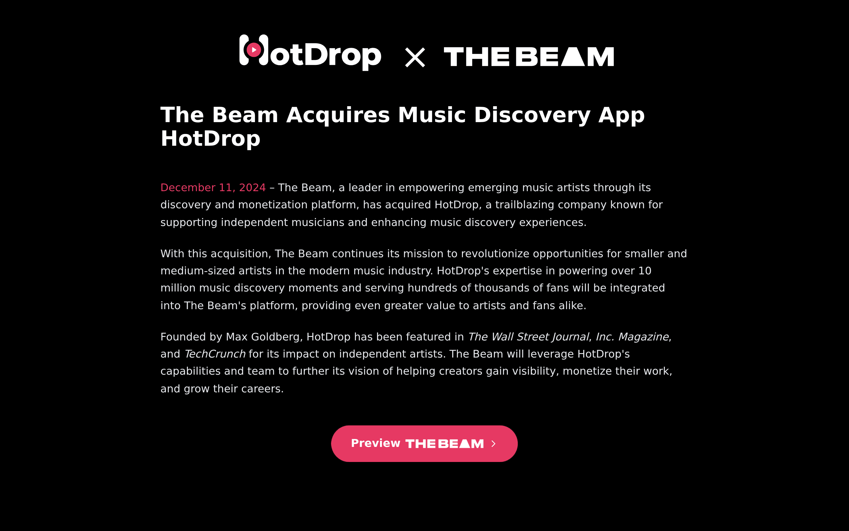 Hotdropapp startup landing page screenshot