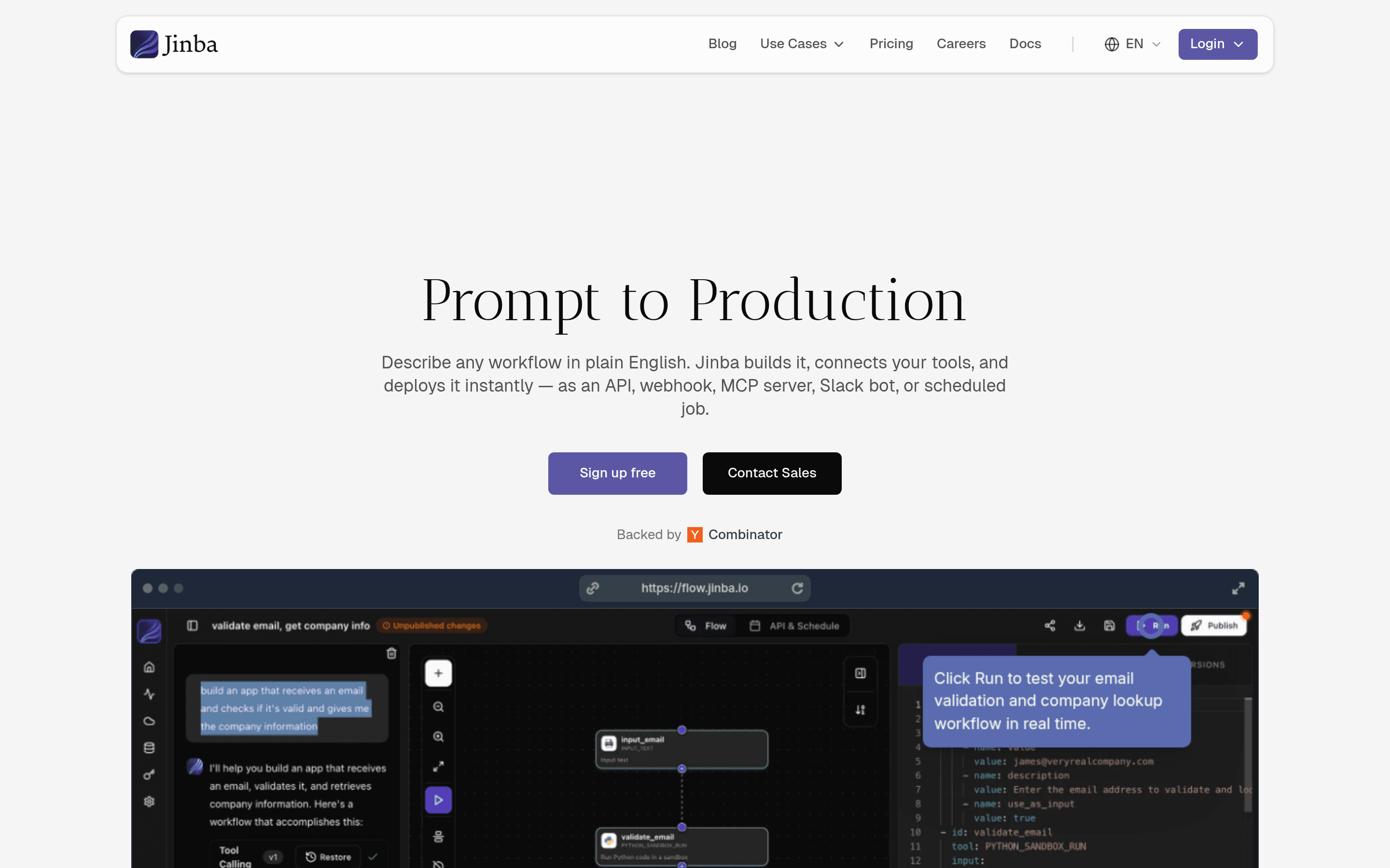 Jinba landing page screenshot