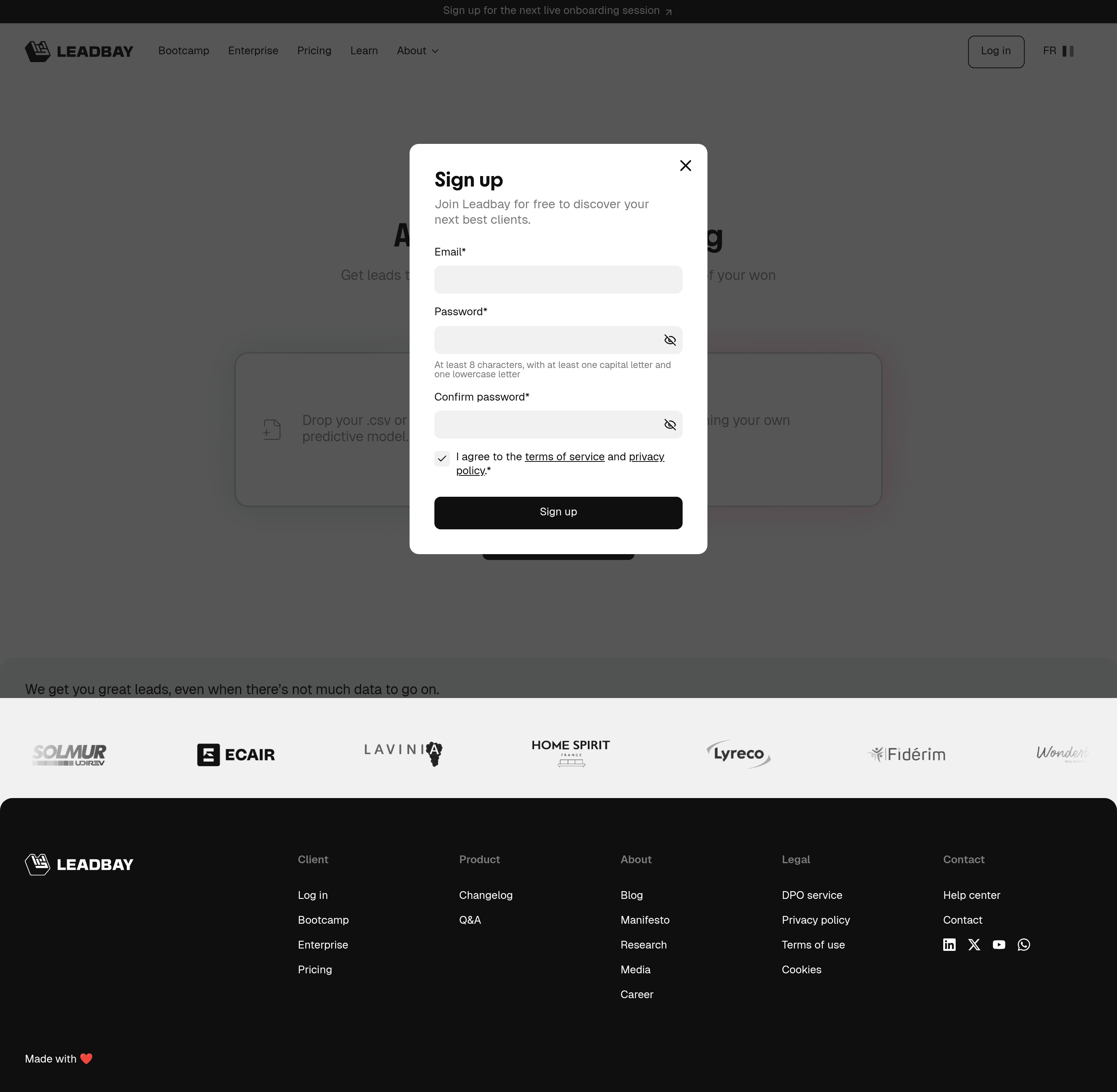 Leadbay landing page screenshot