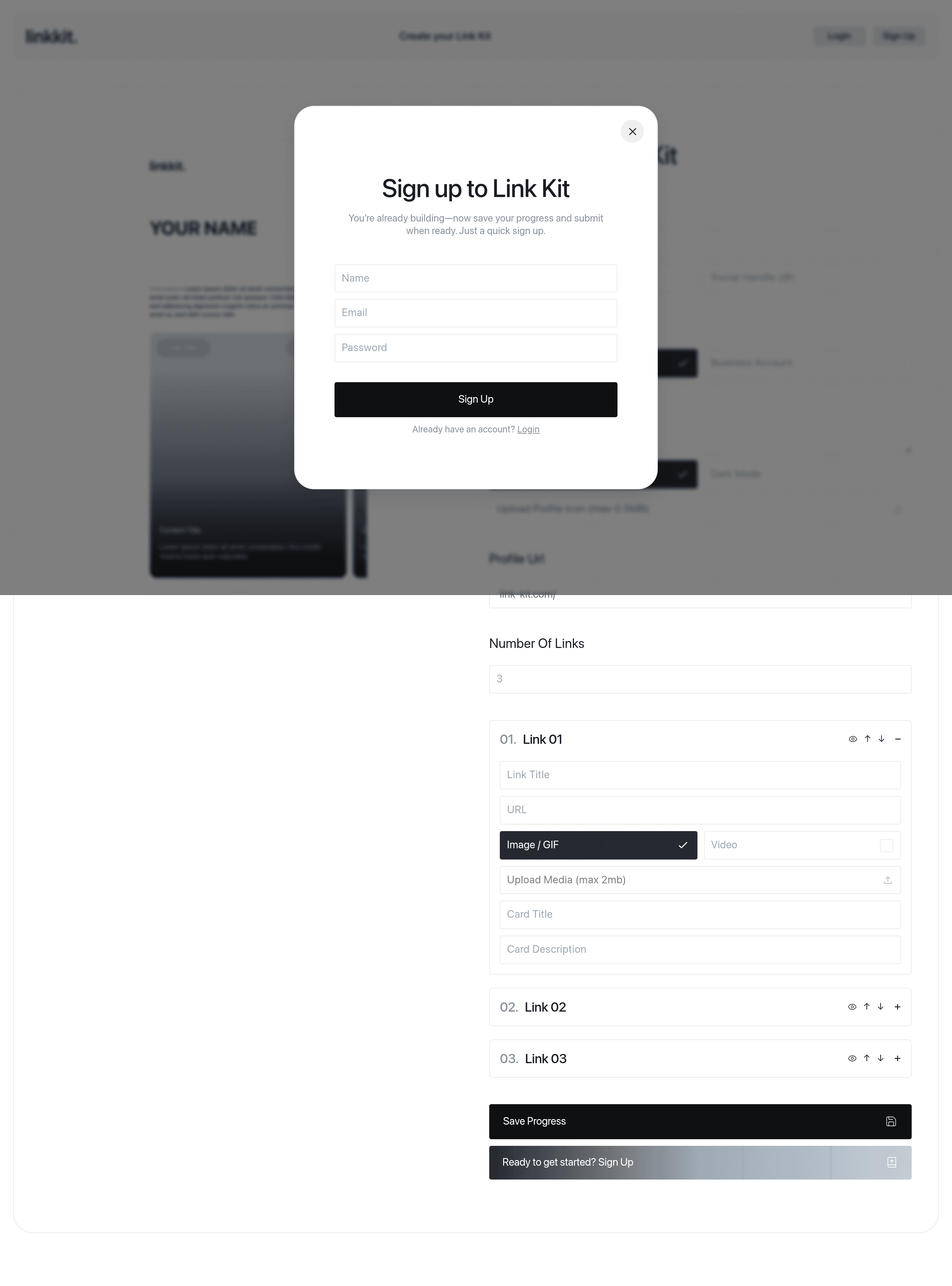 Link-Kit startup landing page screenshot