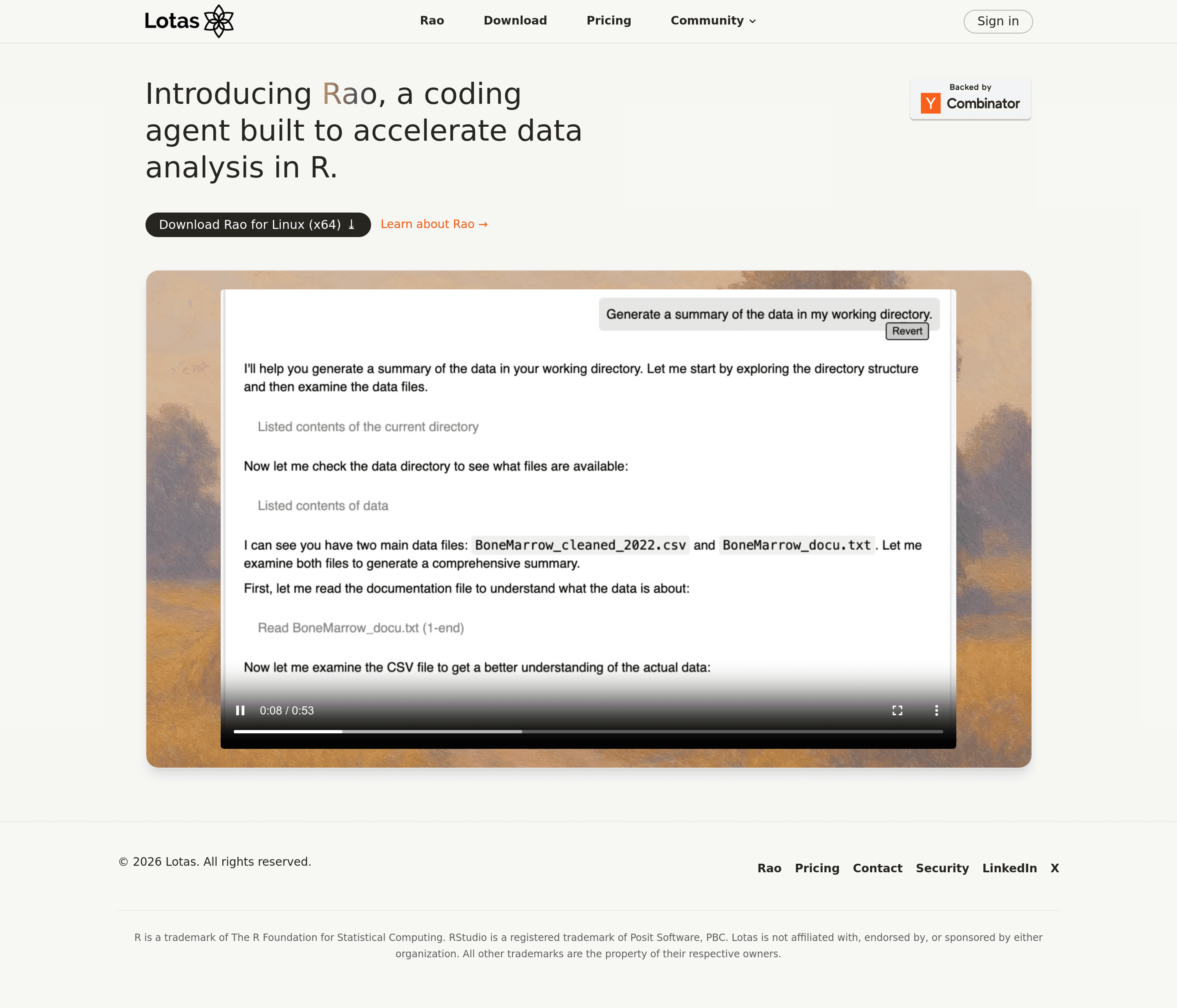 Lotas landing page screenshot