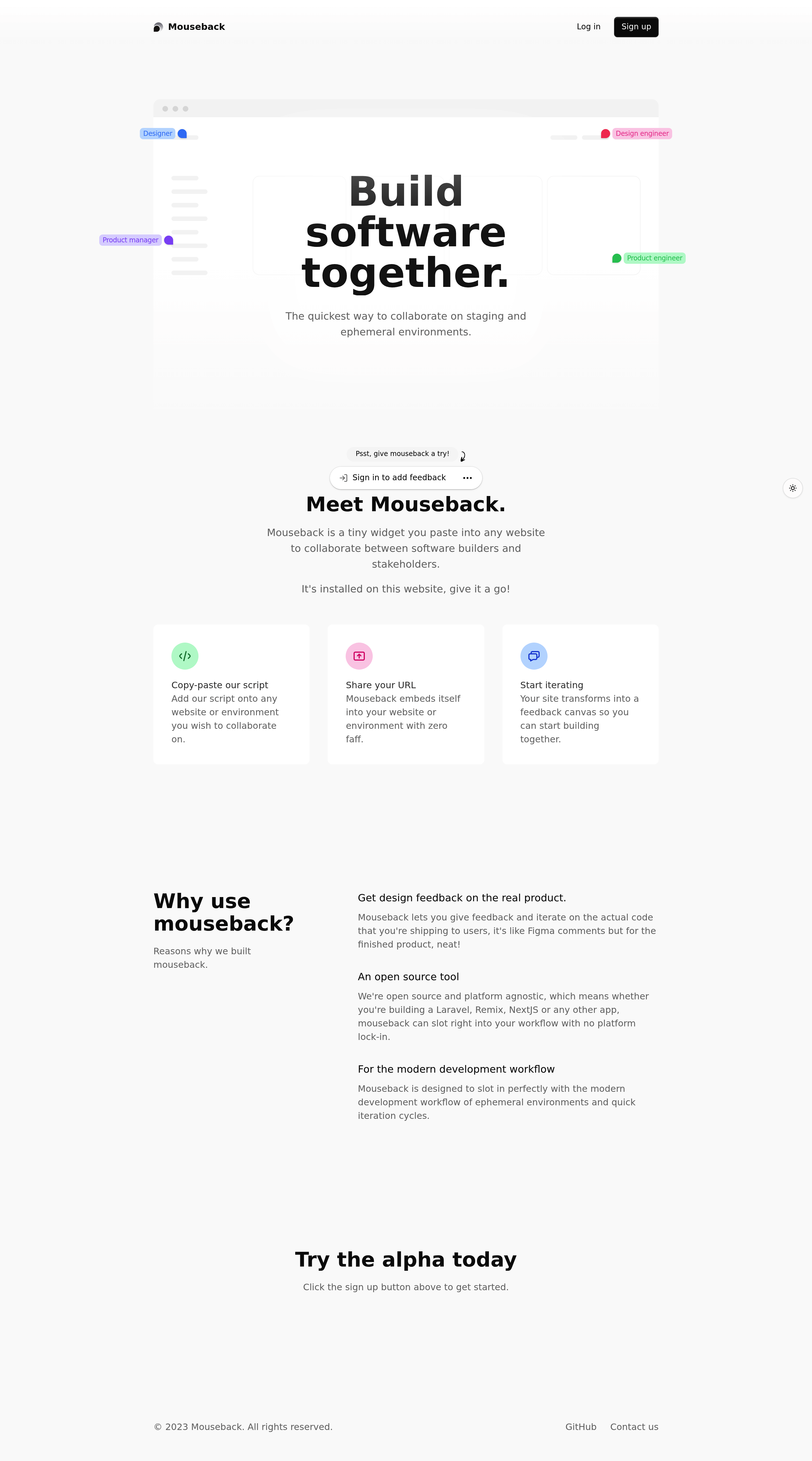 Mouseback startup landing page screenshot
