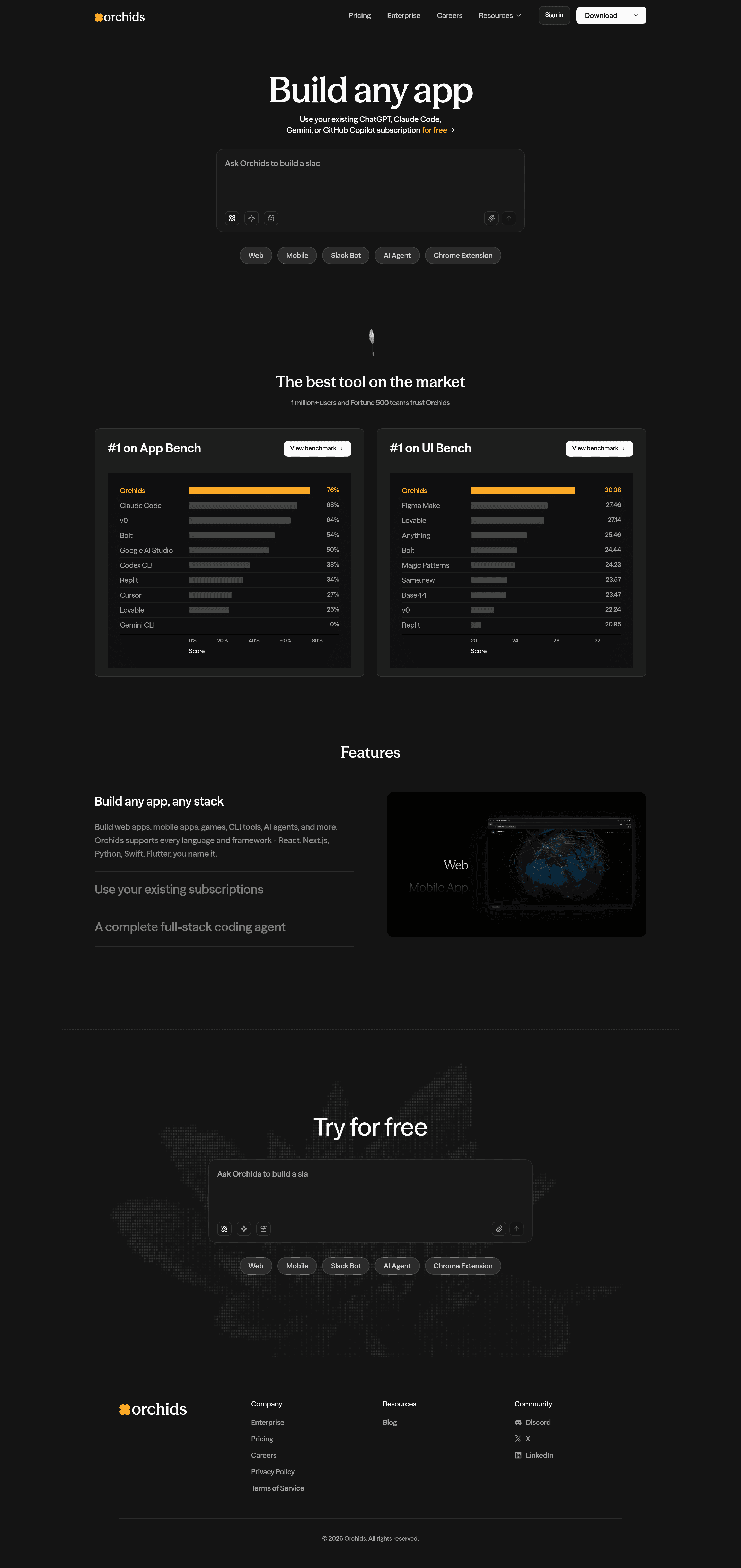 Orchids landing page screenshot