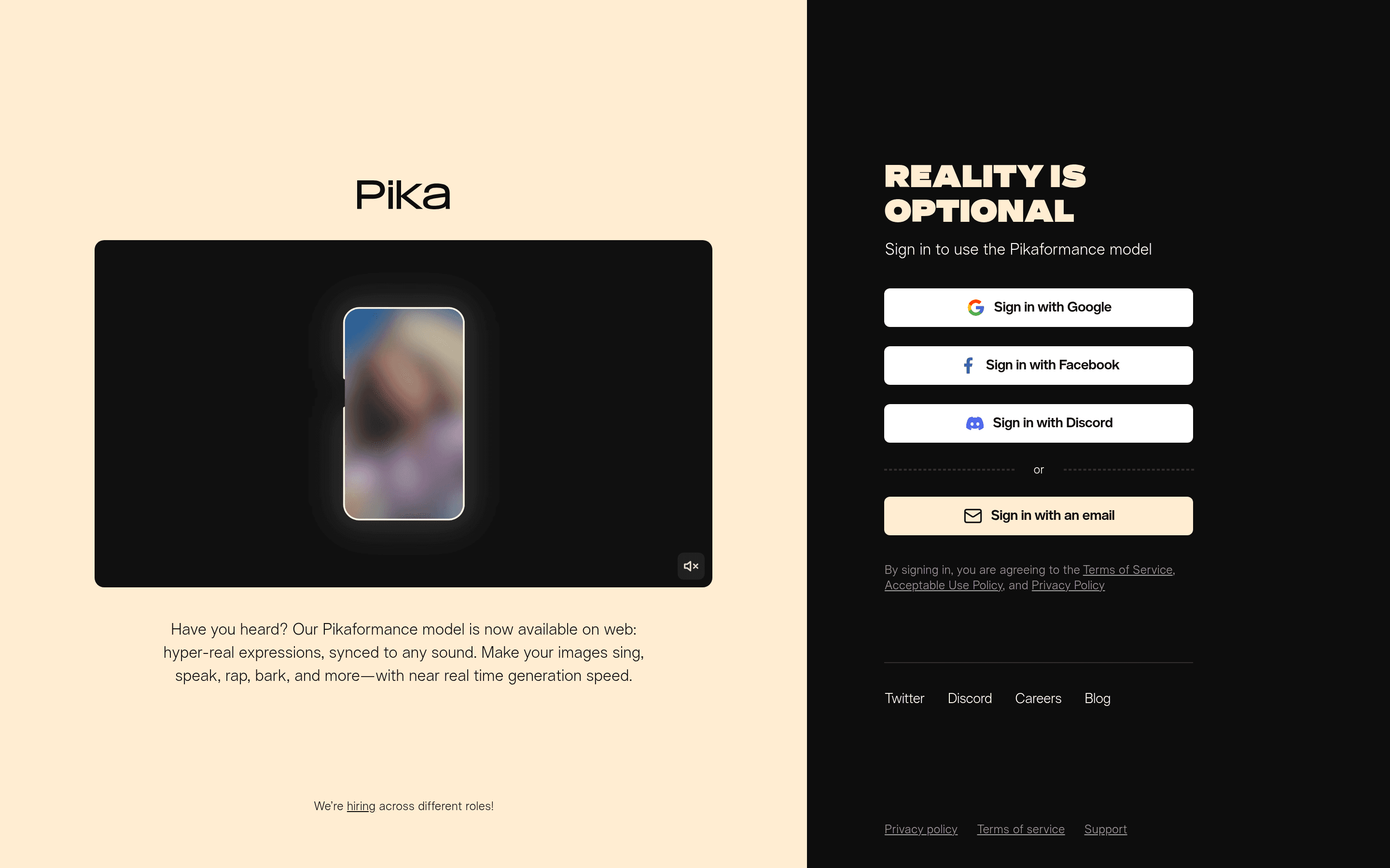 Pika landing page screenshot