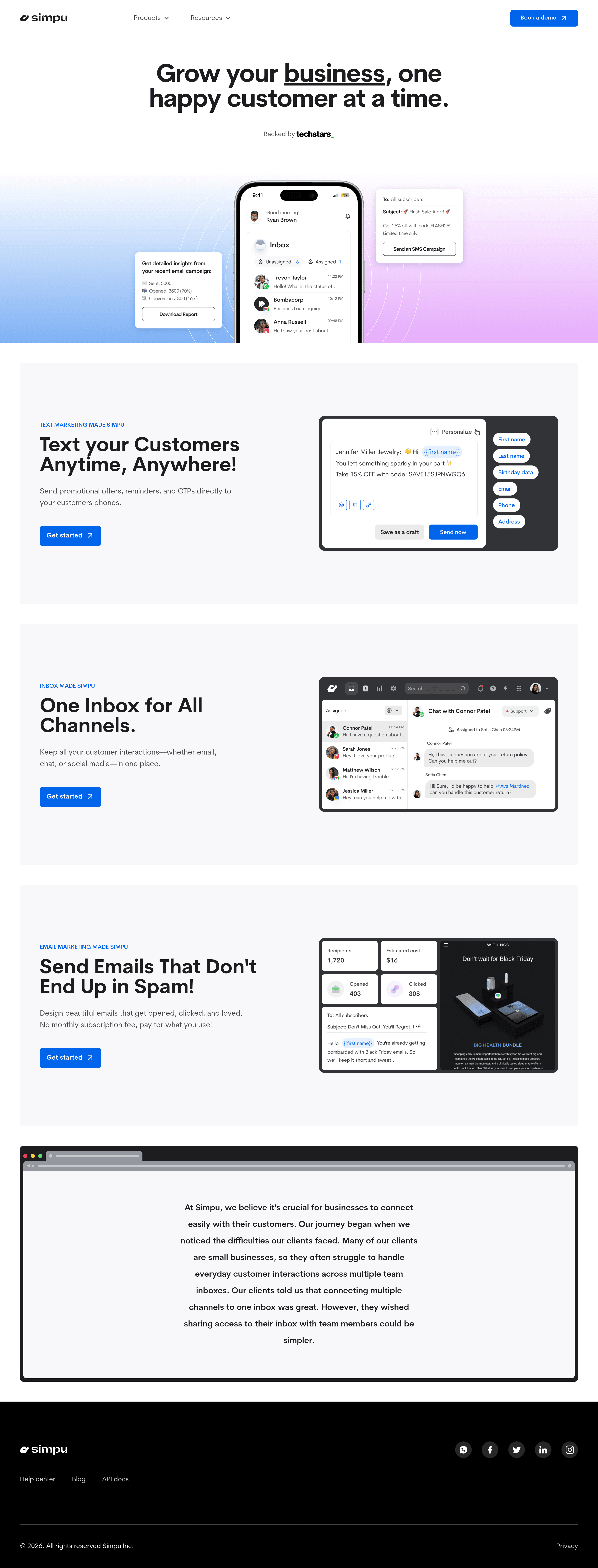 Simpu startup landing page screenshot