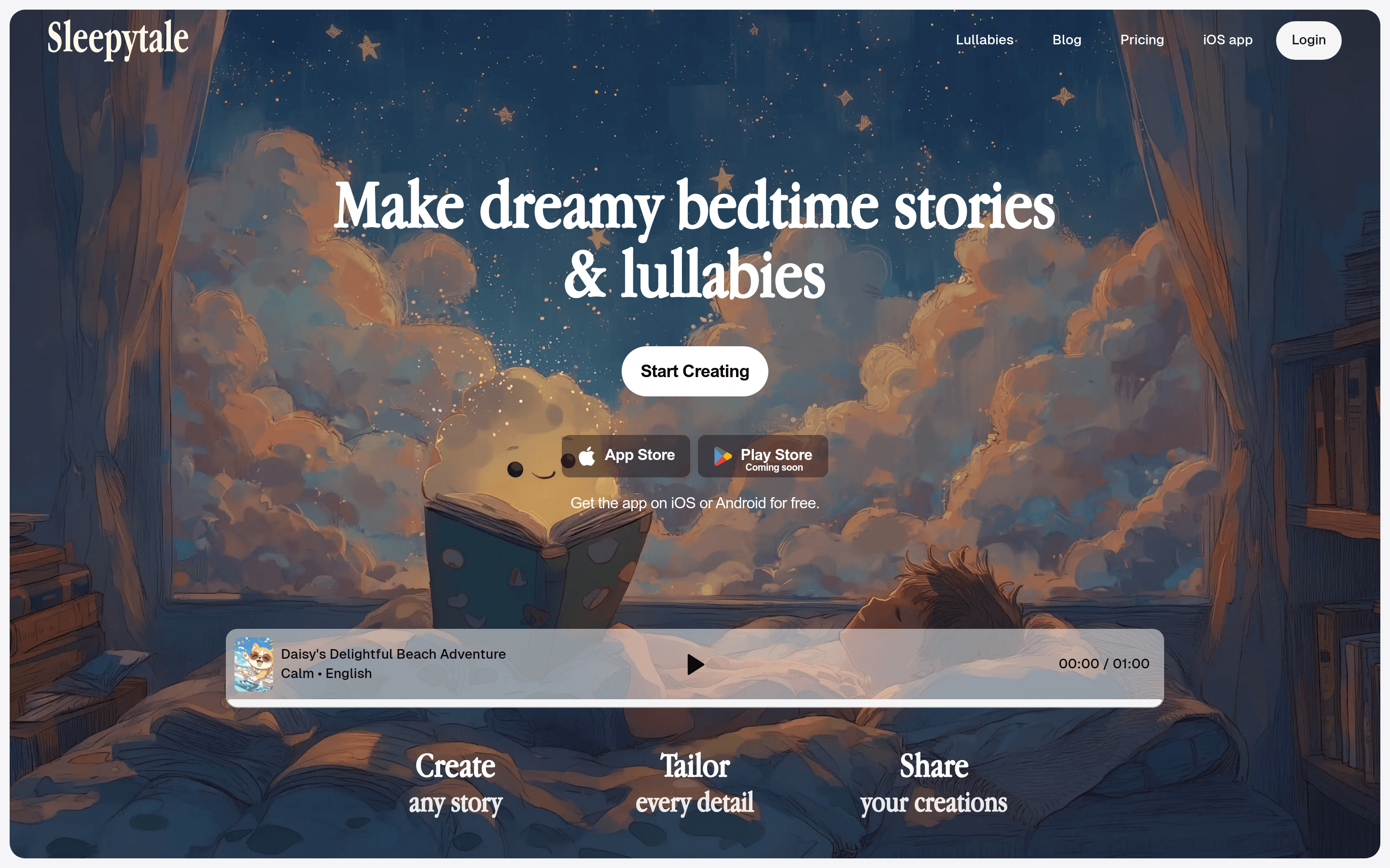 Sleepytales landing page screenshot