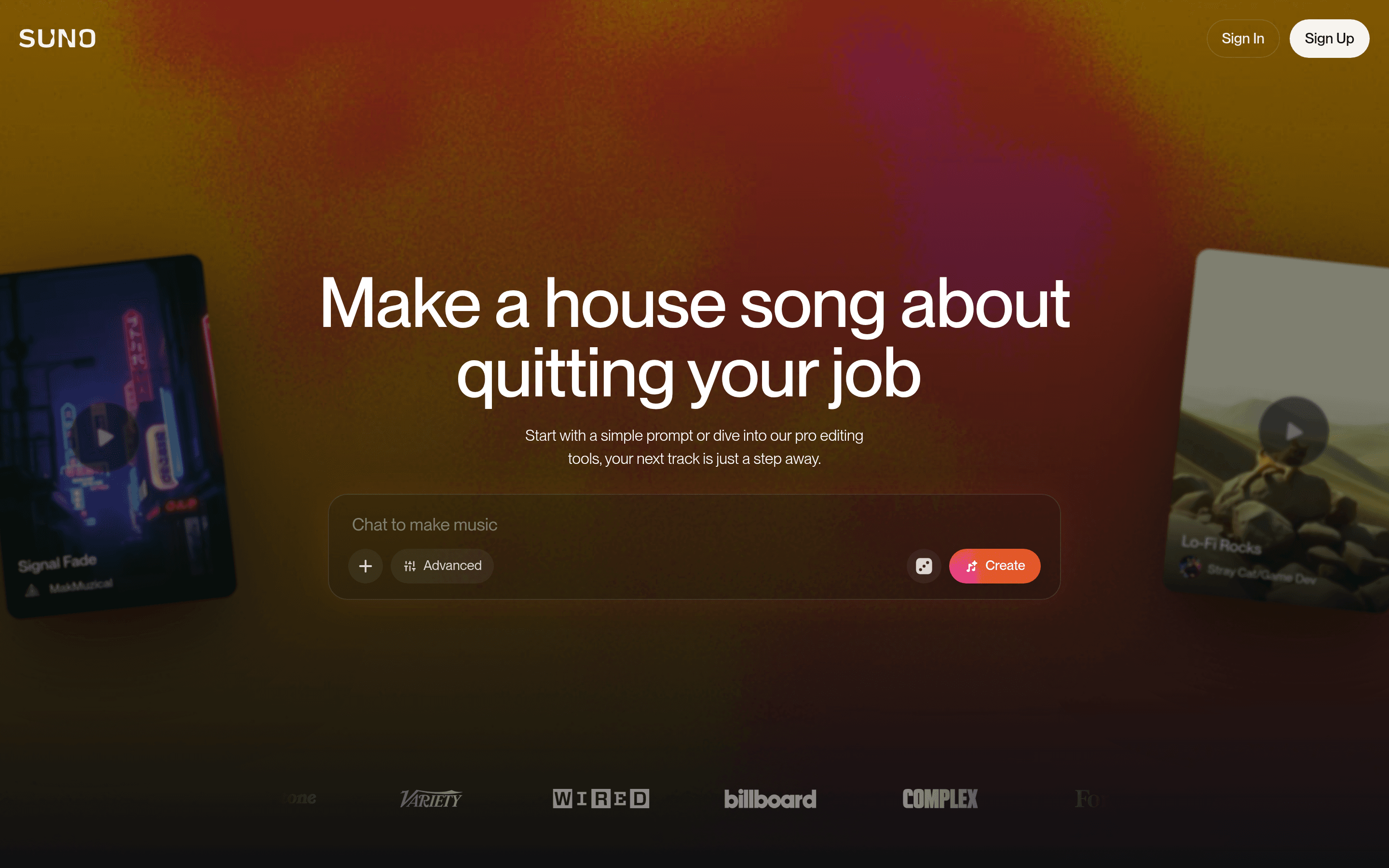 Suno landing page screenshot