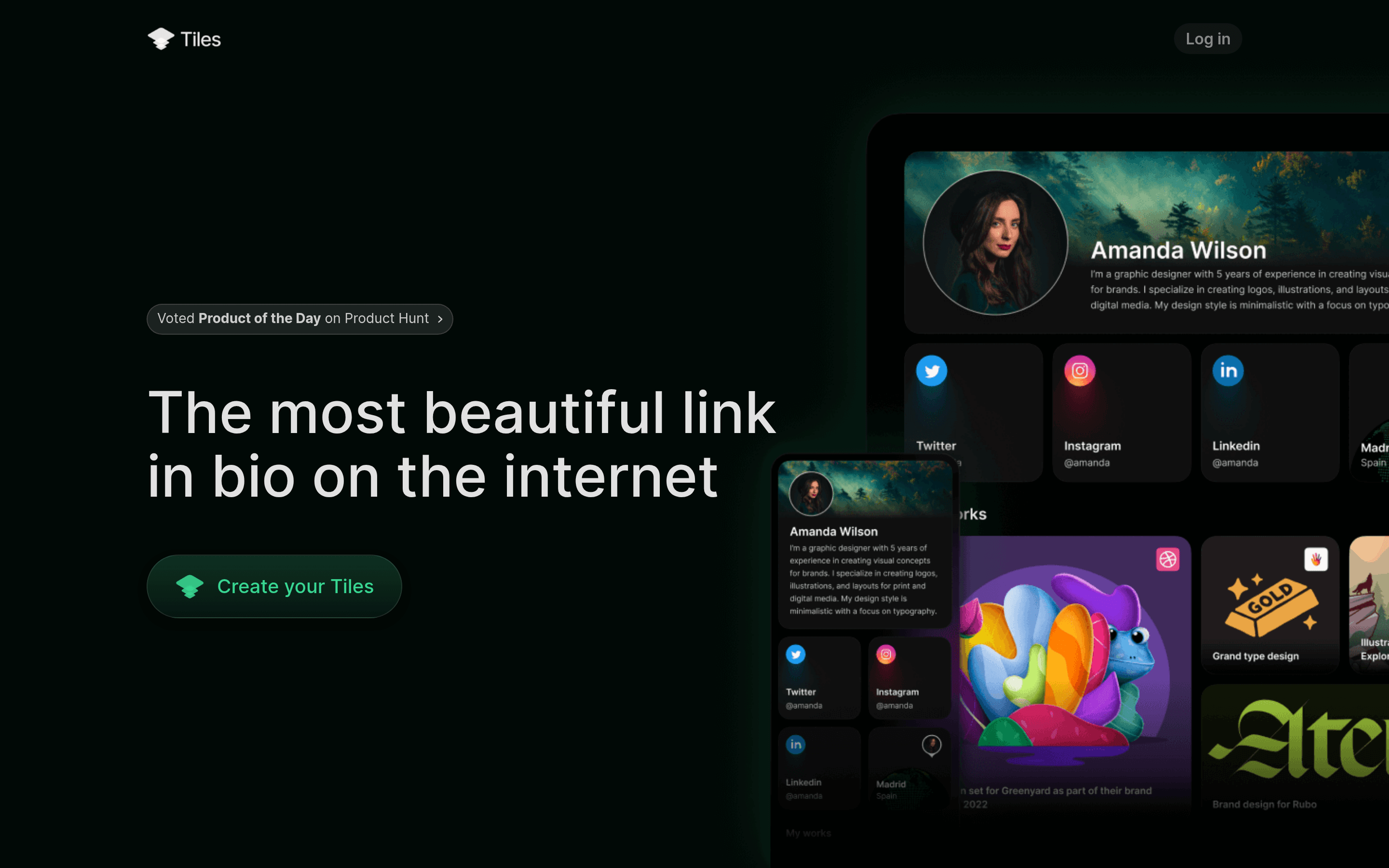 Tiles startup landing page screenshot
