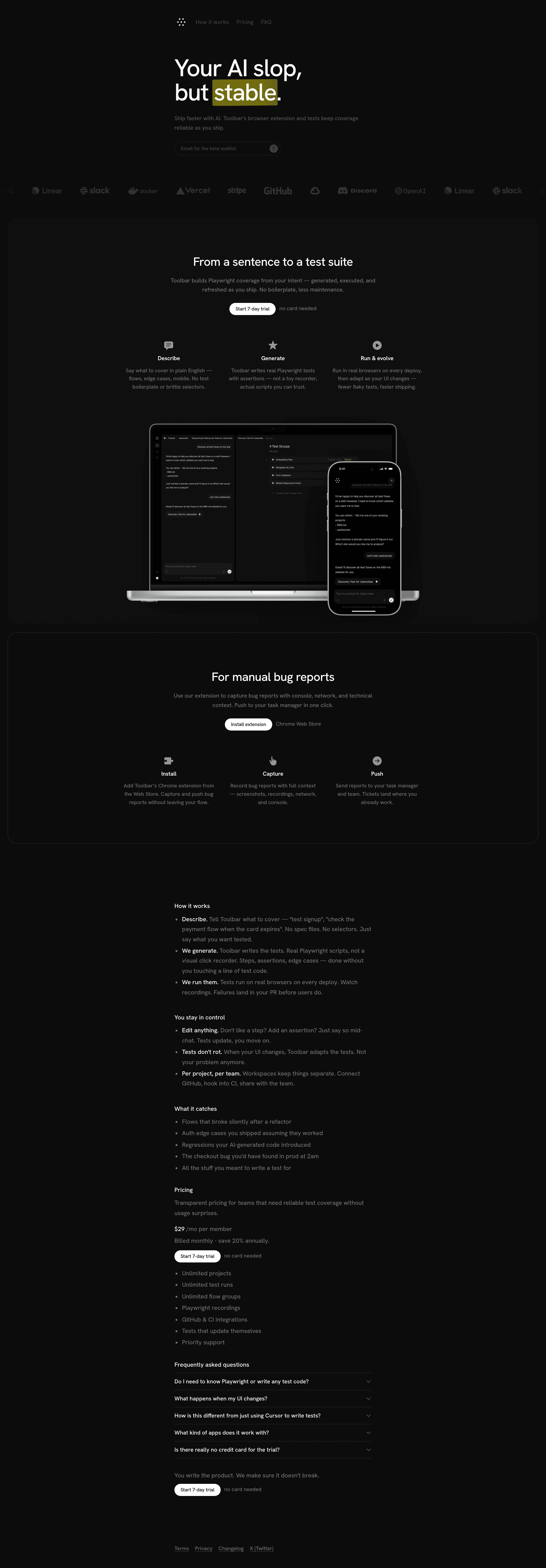 Toolbar startup landing page screenshot