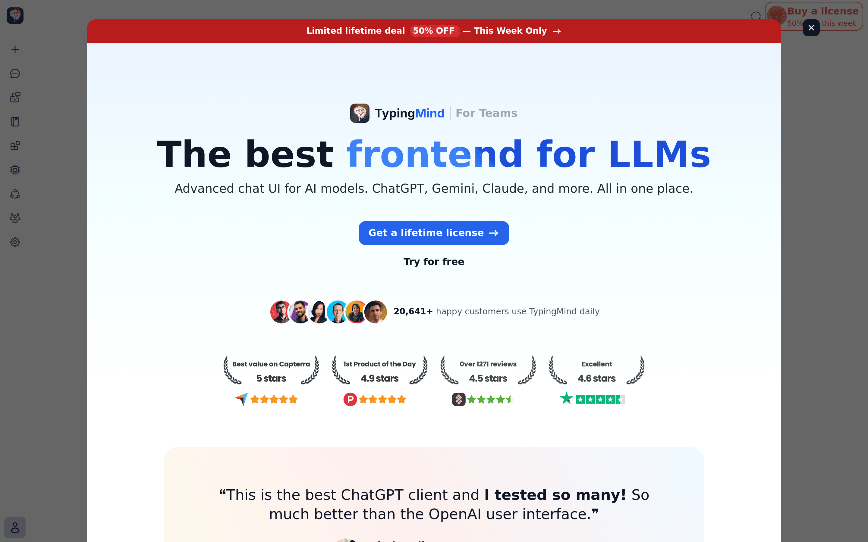 Typing Mind landing page screenshot