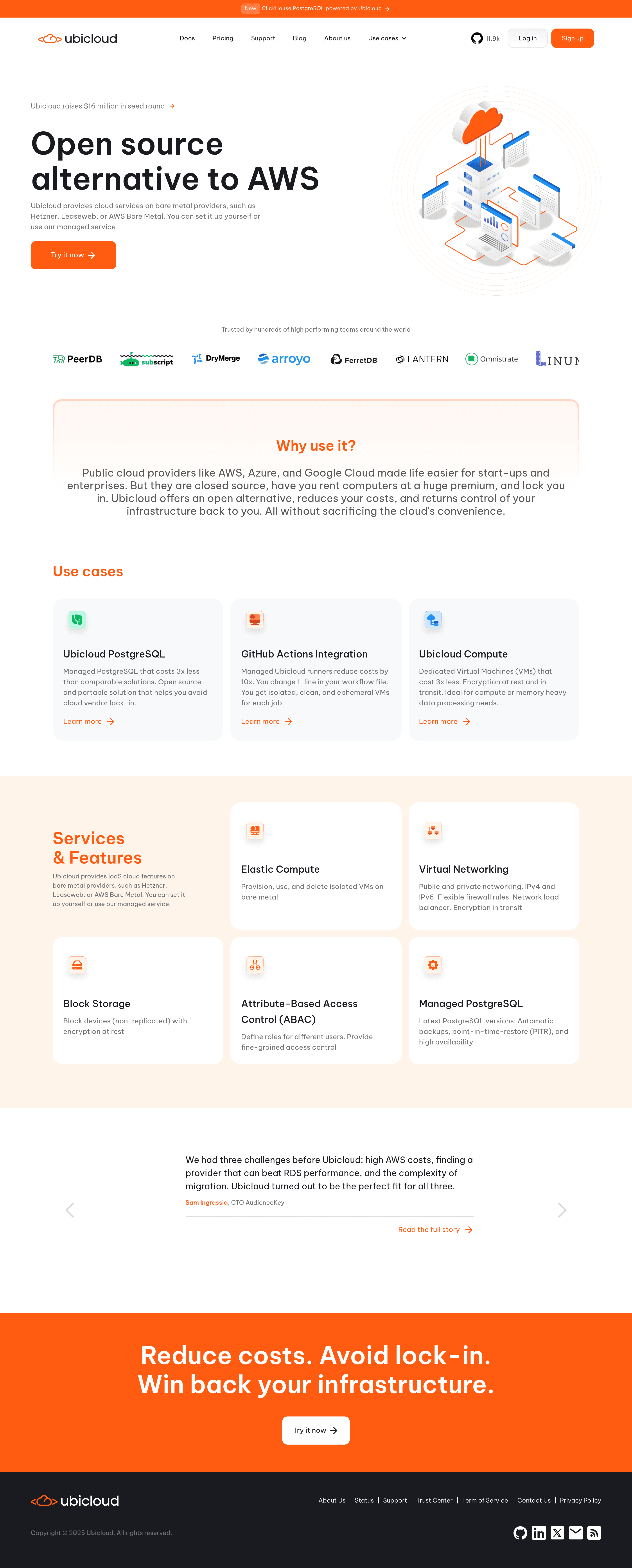 Ubicloud (YC W24) landing page screenshot