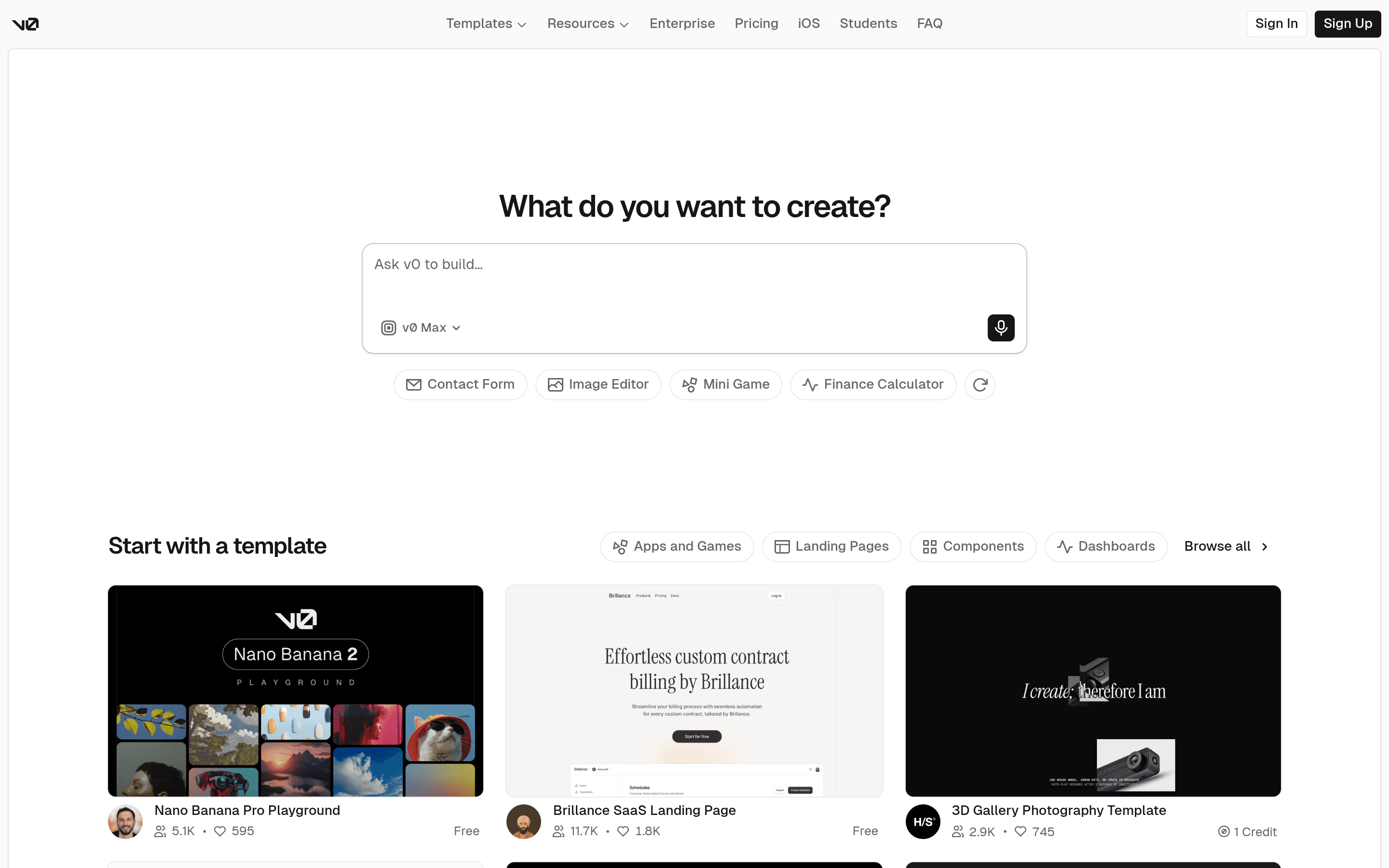 v0 for iOS landing page screenshot