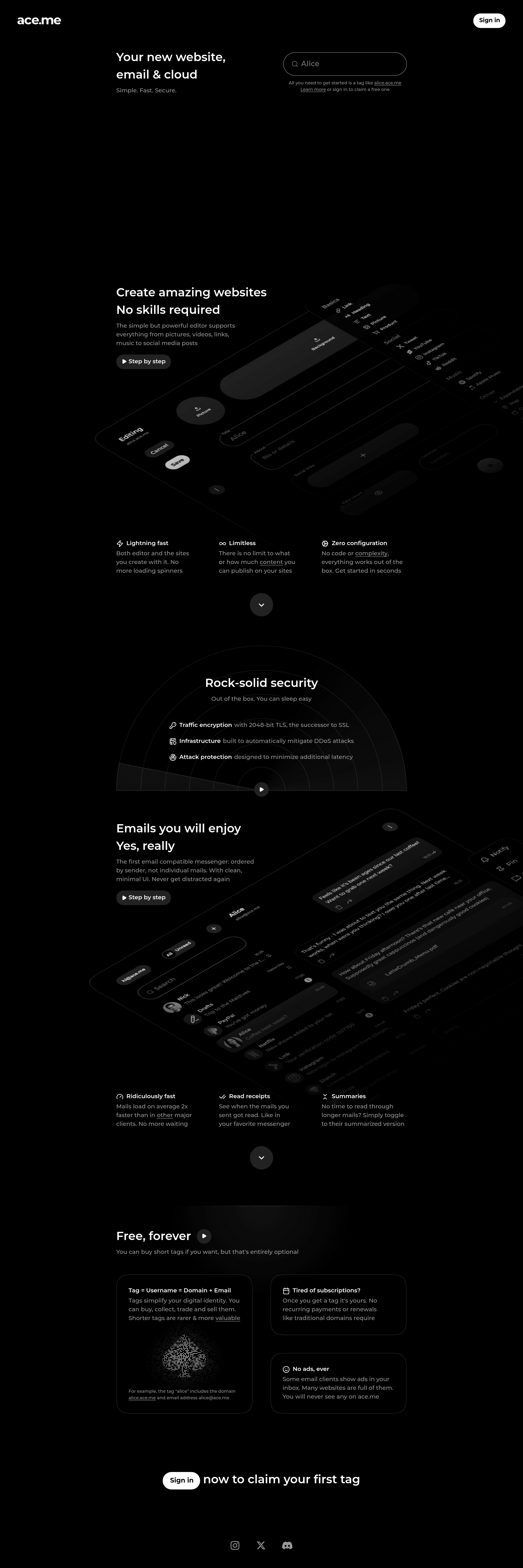 ace.me startup landing page screenshot