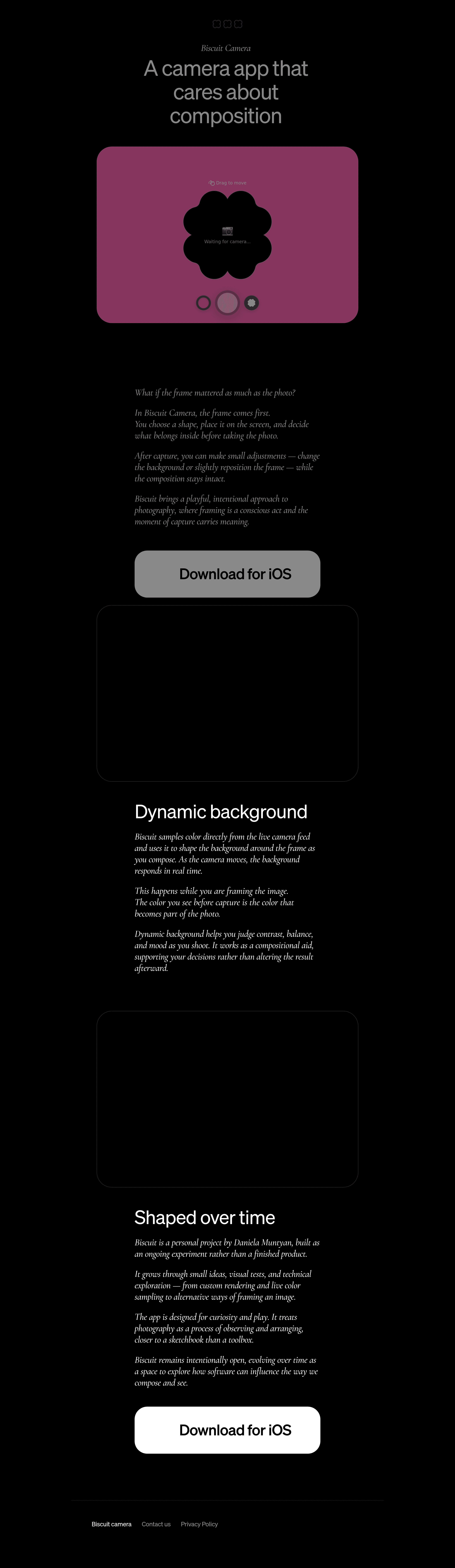 Biscuit Camera startup landing page screenshot