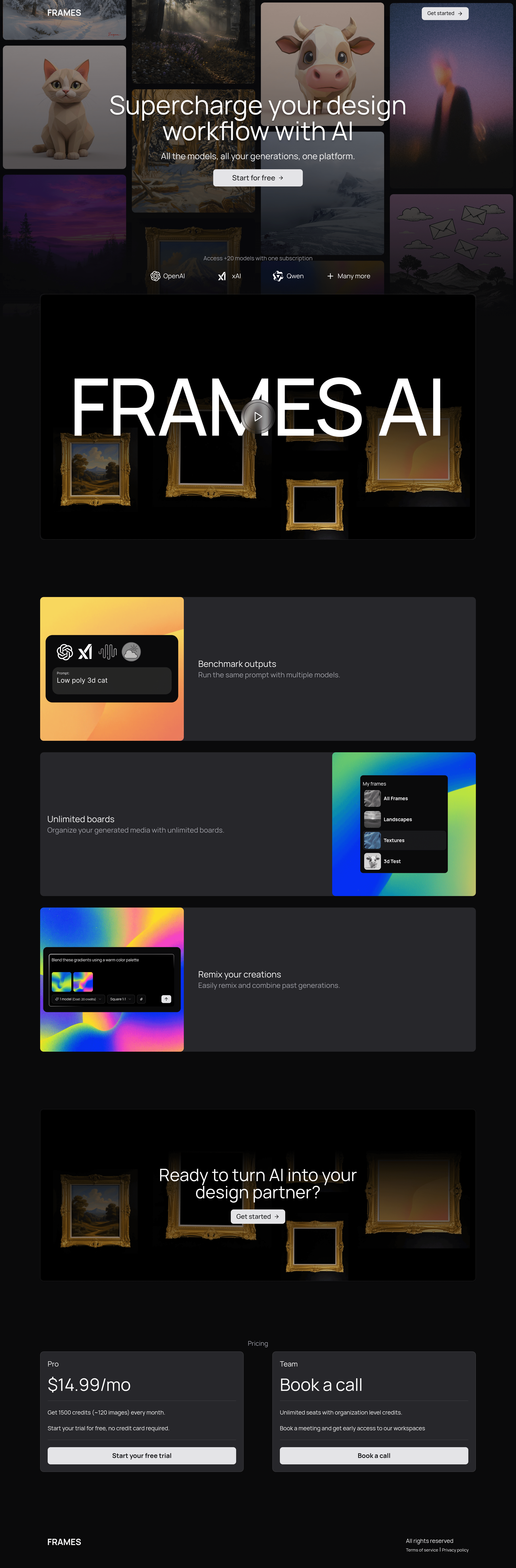 Frames startup landing page screenshot